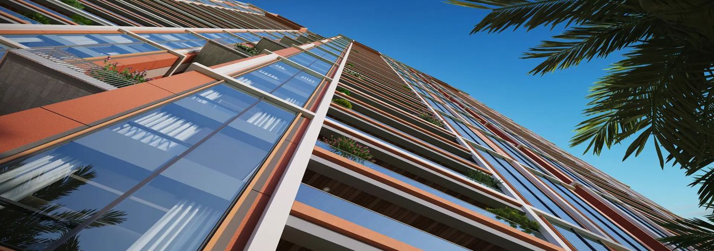 Brigade Icon facade with copper-toned fins and planted balconies (artist's impression)